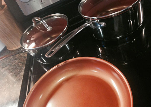 Pans from the Ming Tsai NuWave Ceramic-Nonstick Induction-Ready 7-Piece Wow Cook Set