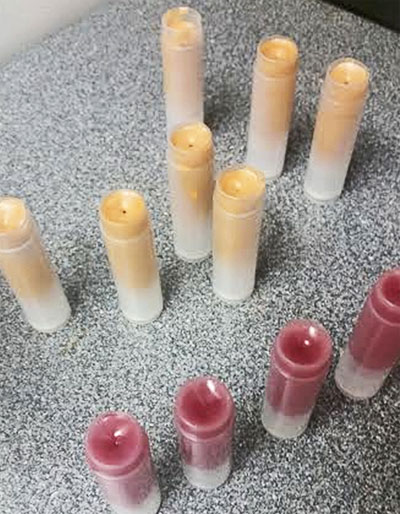 Finished DIY lip balms from our Handcrafted Honey Bee Kit!